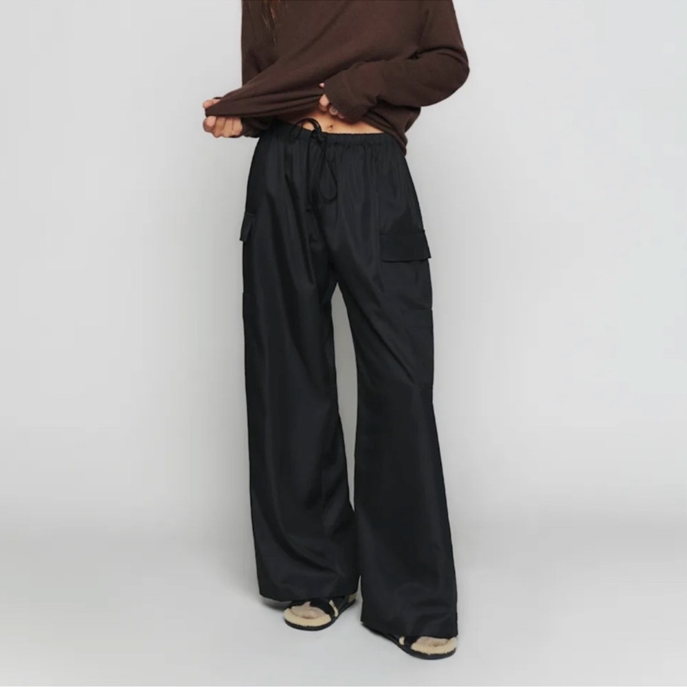 Reformation Ethan Black Cargo Wide Leg Pants Size L Deadstock